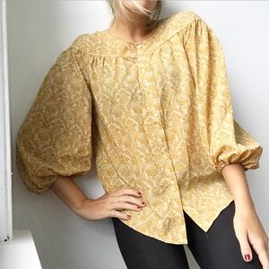 LOFT Yellow Puff Sleeve Blouse